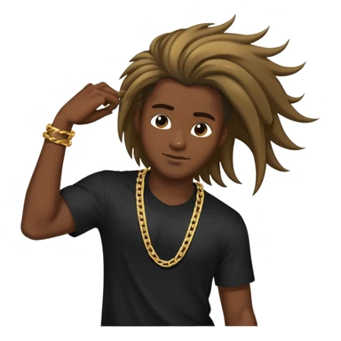 Black male with black shirt and chain swiping hair to the side motion sticker
