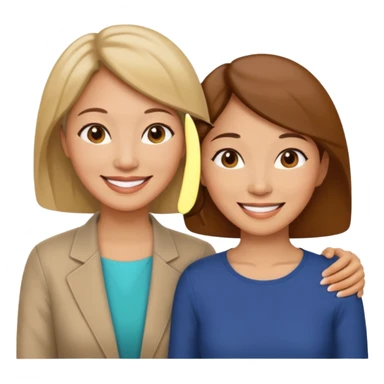 Middle aged light brown skinned woman beside a middle aged asian woman smiling looking young sticker
