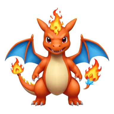 cute minimalistic red charizard pokemon throwhing flames 2 horns, blue wings only on the inside part sticker