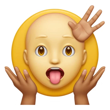 Sticking tongue out with hands gliding through yellow emoji circle face sticker