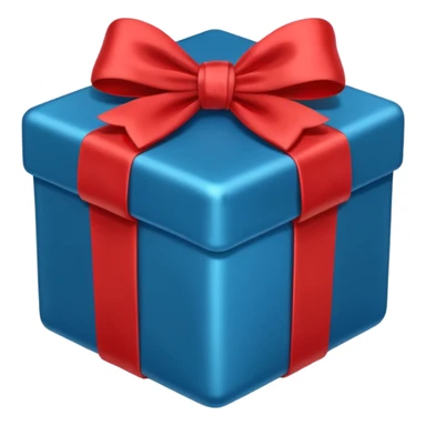 blue box with a red bow sticker