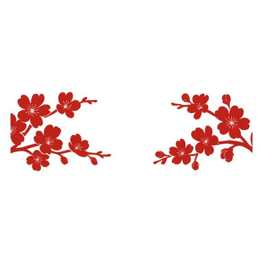 Cut out only the cherry blossom branches on both sides, without background or base, single color, style similar to the reference image, size 1200x100px, transparent background. sticker