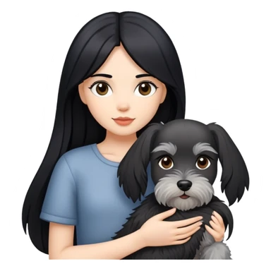 girl with long black hair holding a Schnauzer dog sticker