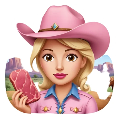 a pink cowgirl painting a SPAM meat portrait landscape  sticker