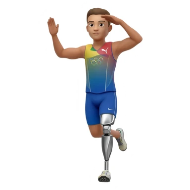 the salute emoji but the emoji is inside a olympic race and is running using the iron leg emoji and instead of a hand doing the salute u use feet sticker