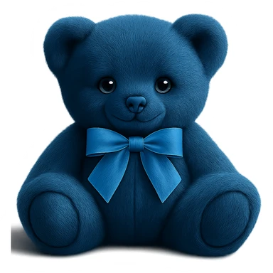 Change the teddy bear's fur to a realistic blue color, keep soft lighting and transparent background. The style should maintain a realistic and soft lighting look. sticker