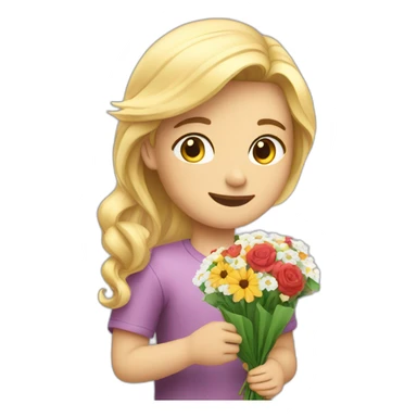 A boy who offers a bouquet of flowers to a pretty blonde sticker