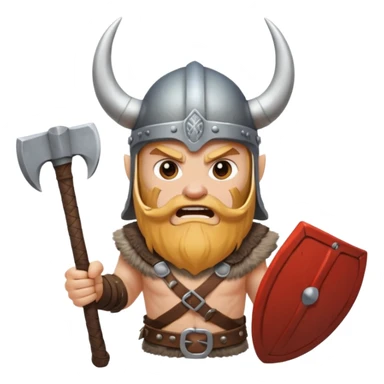 Viking with horned helmet and axe, fierce expression, Puy du Fou theme park emoji sticker