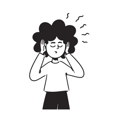 sketch of a person with a headache, wavy lines above head sticker