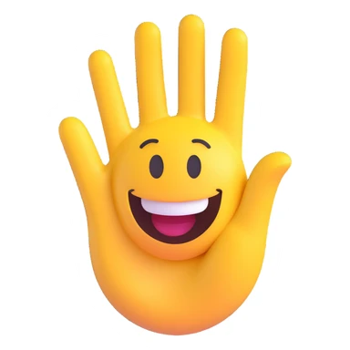Add a 3D waving hand next to the smiling face in the same 3D emoji style, suitable for a Discord introduction channel. Keep the background transparent. sticker
