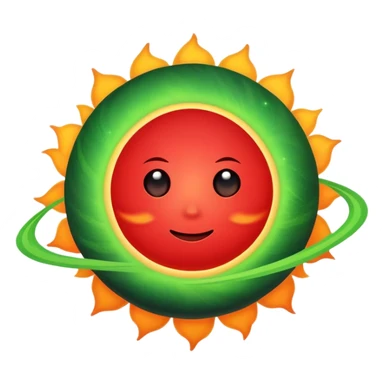 Red sun with green planets around them  sticker