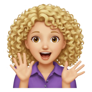 Emoji di ragazza bionda riccia che urla felice e mette una mano ben aperta in faccia davanti gli occhi sticker