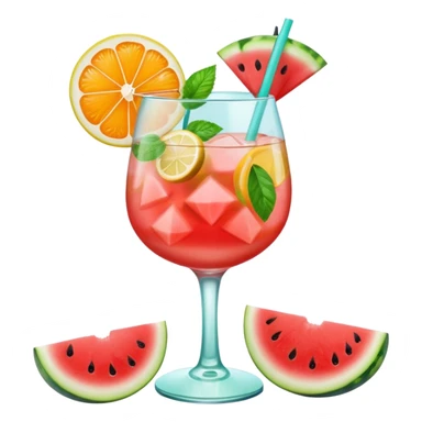 summer cocktail with lemon, watermelon, orange sticker