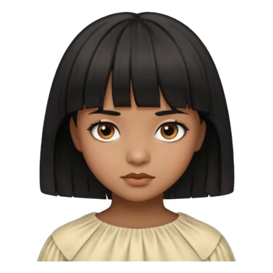 Girl that has a short black hime cut with curtain bangs, then dark brown eyes, and has a bit brown skin sticker