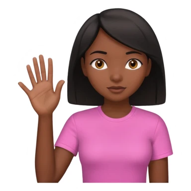 Dark skin girl asking for money with hand out make her more fabulous but still a clean look with a black bob and pink shirt  brown eye  sticker