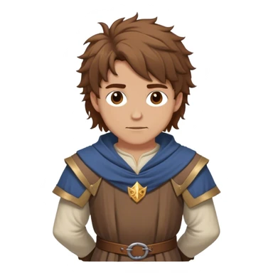 medieval outfit worn by a DnD themed fantasy character. basic low level clothes. clothes only above the waist. The clothes full waist. The character's haven't arms. character is brown hair brown eyes messy hair white man. sticker