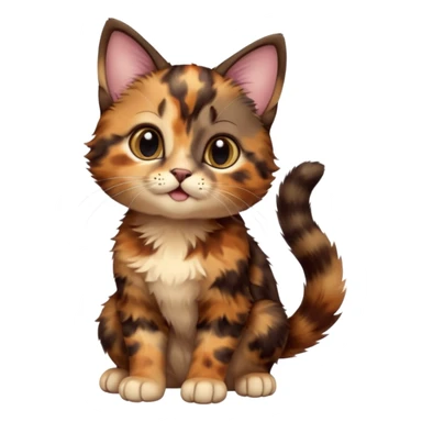 A high-resolution photo-realistic digital illustration of a brown multicoloured  tortoiseshell kitten, chest upward sticker