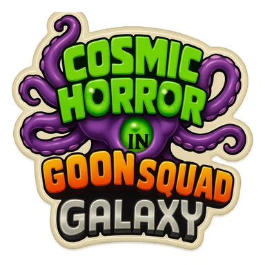 The card back for the card game "Goon Squad Galaxy". make it weird.  sticker