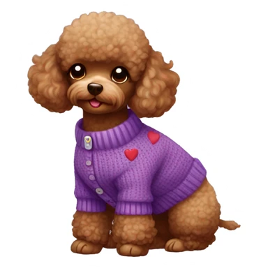 toy poodle red brown in a purple cardigan with hearts sticker