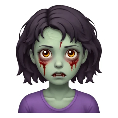 Zombie girl with bruises, she has a dark short wavy hair, she has a tired expression and dark eyes, she has dark circles too sticker