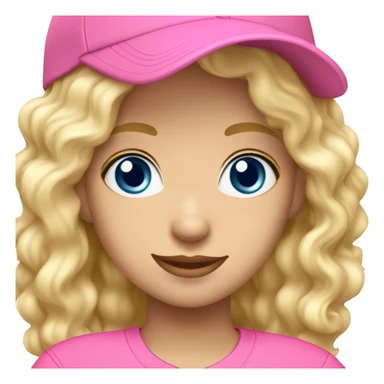 Blonde wavy hair girl blue eyes wearing pink ballcap sticker