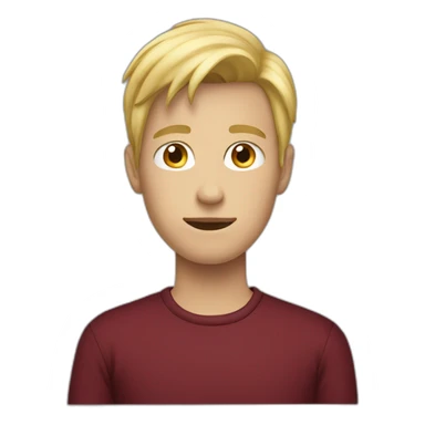 blond teenage boy with maroon shirt sticker