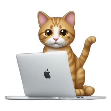 A cat holds a Macbook in its paws sticker