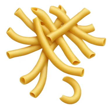 An emoji of a long macaroni pasta, slightly curved, with a smooth texture sticker