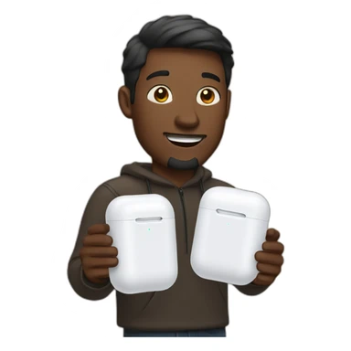 man holding giant airpod sticker