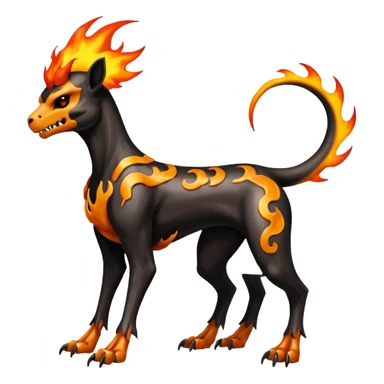 Badass skeletal cool shiny Houndoom-Charmeleon-Fakémon-hybrid-creature (full body)  with flamey Mohawk  sticker