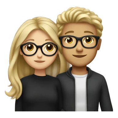 a boy with dark blonde locks and black glases hugging a girl with long blond hair and black glases  sticker