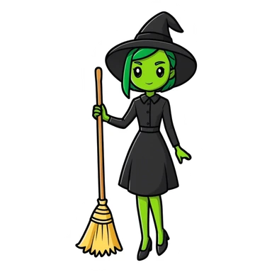 Wicked witch of the west holding broom sticker