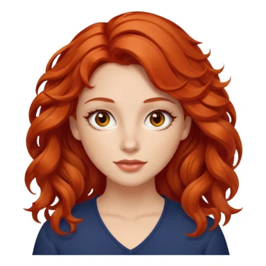 a woman with bright red wavy hair, slightly slanted almond brown eyes and white skin  sticker