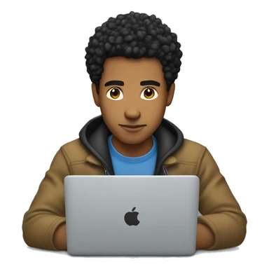 light skin man with black messy slickback hair working on his macbook laptop looking down  sticker