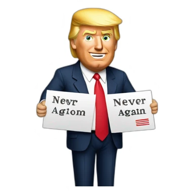 Trump holding sign with letters never again on it sticker
