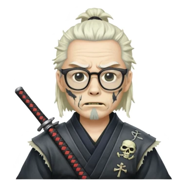 white zombie  samurai with glasses sticker