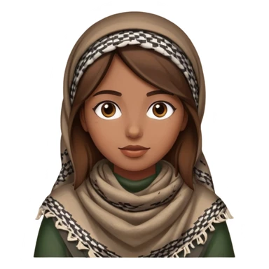 A girl wearing a Palestinian keffiyeh, brown hair, and beautiful  sticker