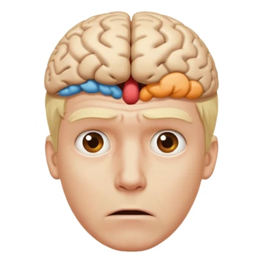 a worried blond man that dont know what to do and with the brain out of your opened head sticker