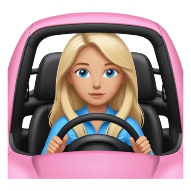 pink Porsche taycan with blonde girl, long hair, blue eyes, sitting in the car, girl in the driver seat, front view point of view, no sunglasses sticker