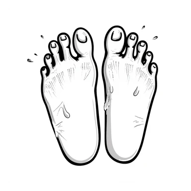 realistic drawing of two human foot soles covered with white sticky tree sap, detailed illustration sticker