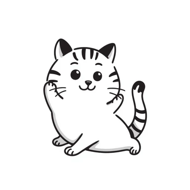 Cute tabby cat with white stomach, hand-drawn style, playful pose showing white belly sticker