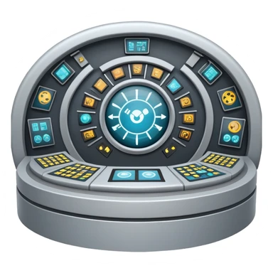 Circular control room with radial displays and consoles sticker