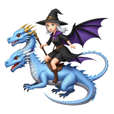 Large white dragon flying with a witchy female rider on top of it sticker