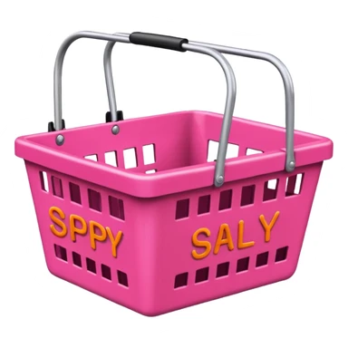 "SSPB Sally stage play beauty" written on a pink and orange shopping basket sticker