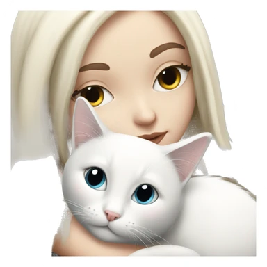 A pretty white girl with very long black hair and sleeping curled up to a white cat  sticker