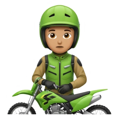 confused dirtbike rider in green gear sticker