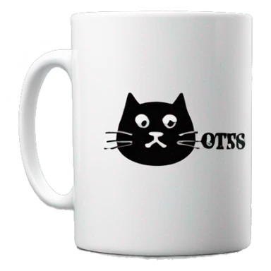 All Black coffee mug with white words that say, “cats before people” sticker