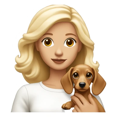 Blonde woman with tan skin in white long sleeve holding a light blonde dachshund puppy  sticker
