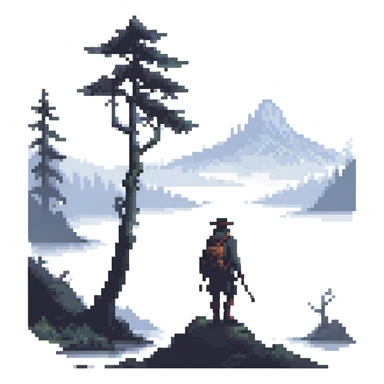 silhouette of wanderer in foggy landscape sticker