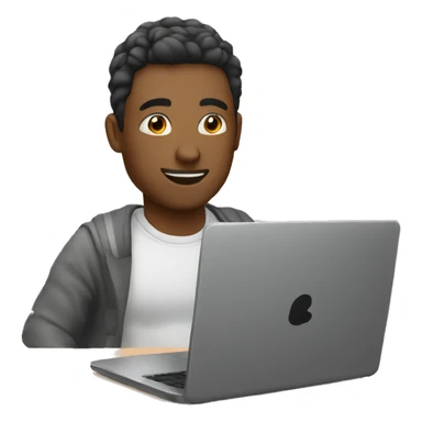 man sitting in front of laptop and we can see his screen sticker